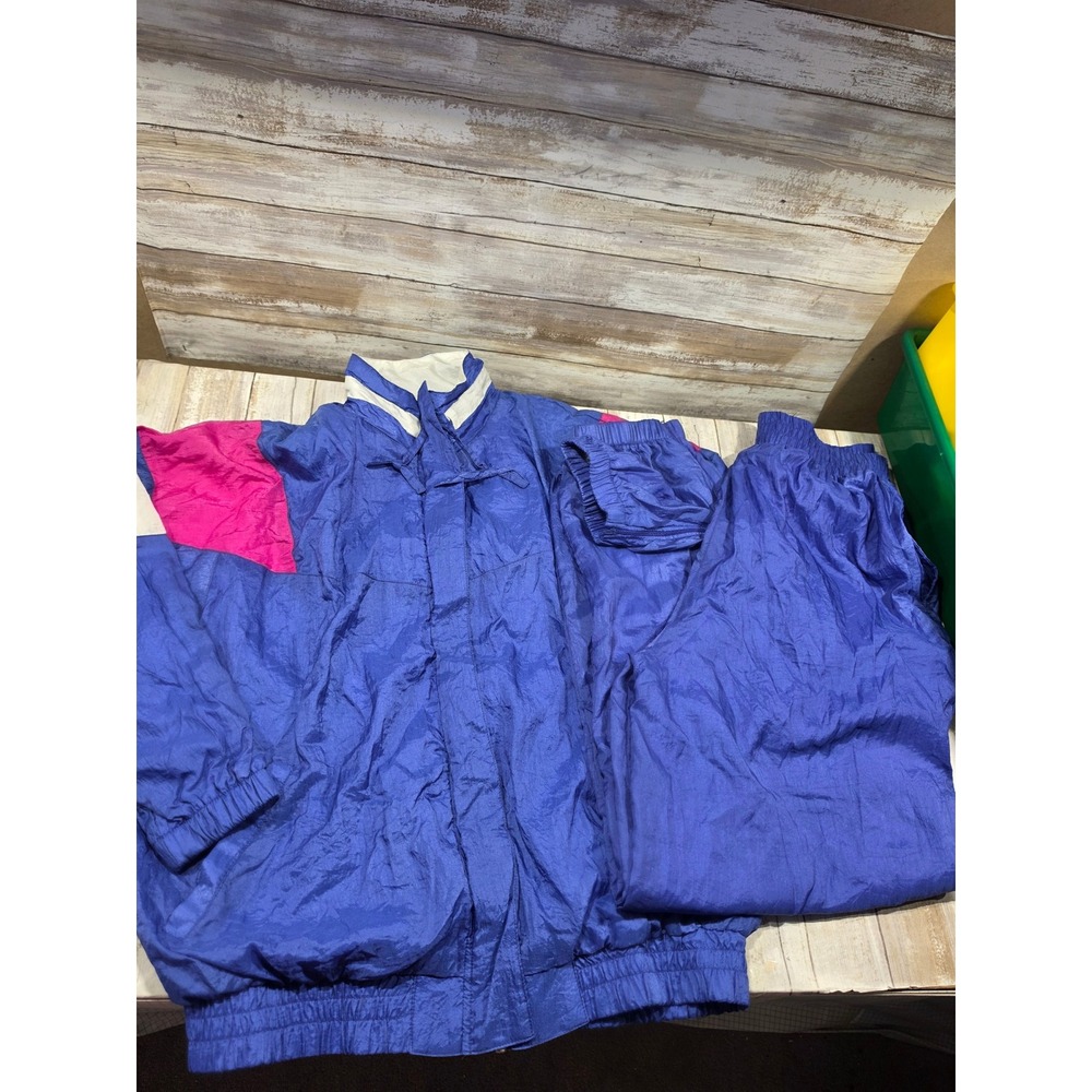 Vintage Laura Katherine‎ Colorblock Tracksuit Blue Pink Windbreaker Set M L